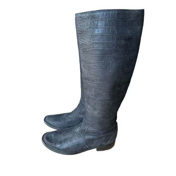 Sigerson Morrison Tall Boots Black Leather Embossed Croc Print Size 8 $695 - Picture 5 of 7